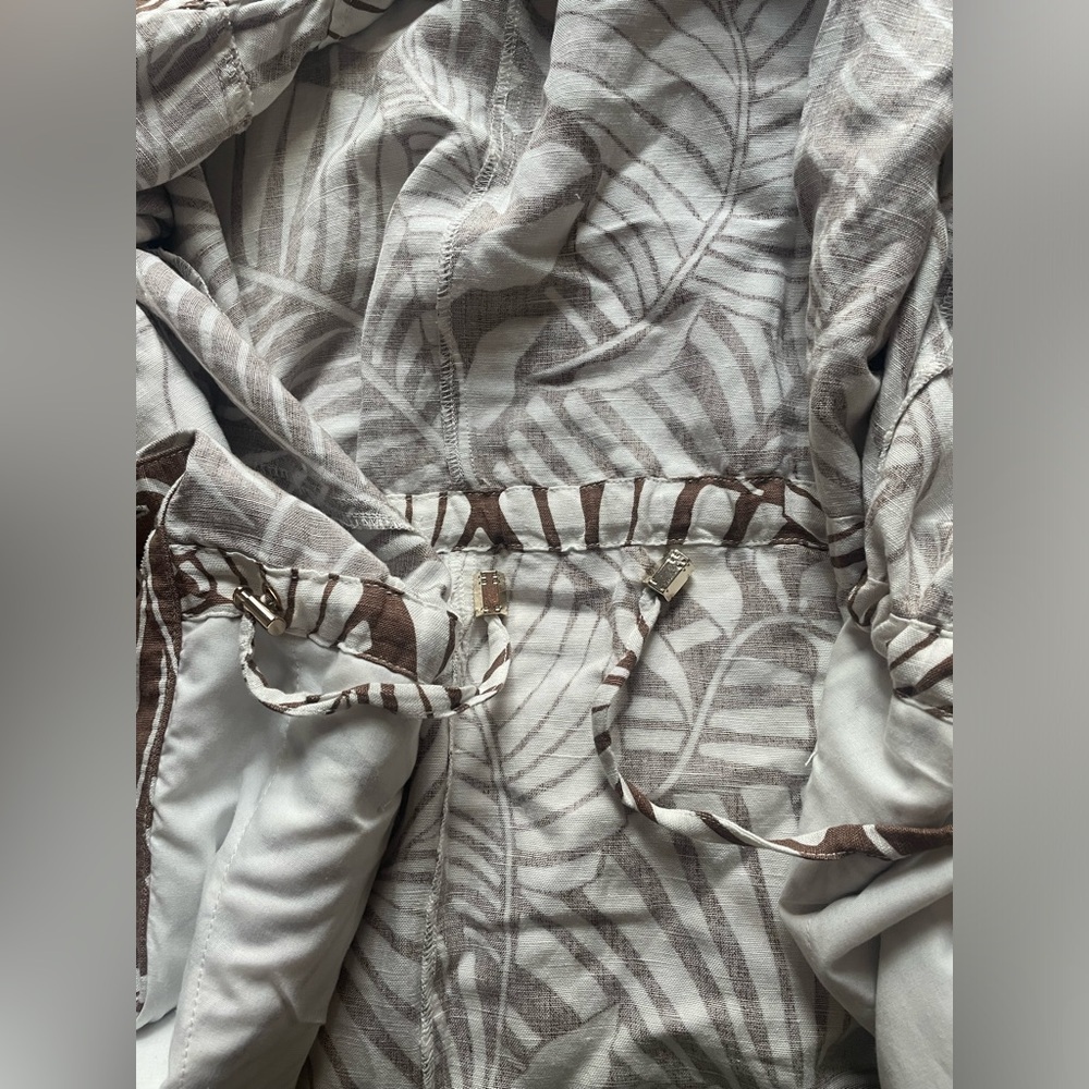 Boston Proper Outlined Florals Print Embellished Linen Utility Jacket Safari - Picture 6 of 15